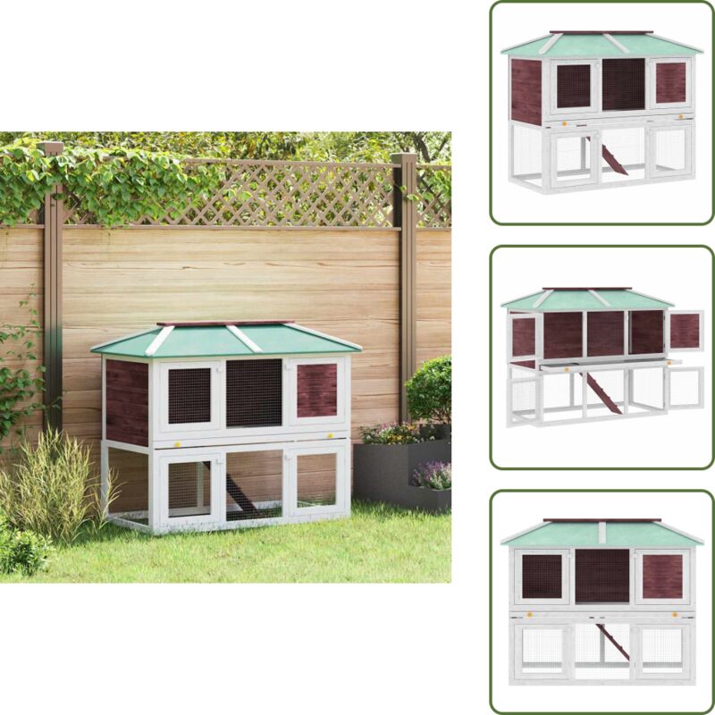 Kleintier-/Kaninchenstall 2 Etagen Braun Holz - Kaninchenstellplatz - Kleintiergehege - Outdoor Stall - Holzhäuschen - Kaninchenhaus