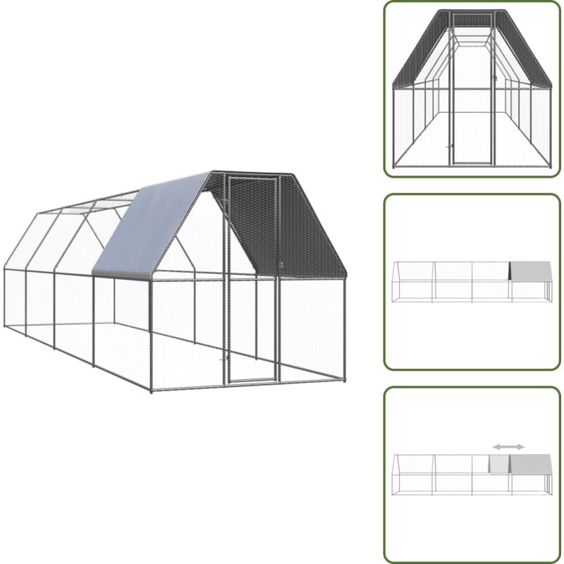 Outdoor-Hühnerkäfig 2x8x2 m Verzinkter Stahl - Huhnendrahtzaun - Geflügelhaus - Vogelvoliere - Auslauf Für Hühner - Stall Für Hühner