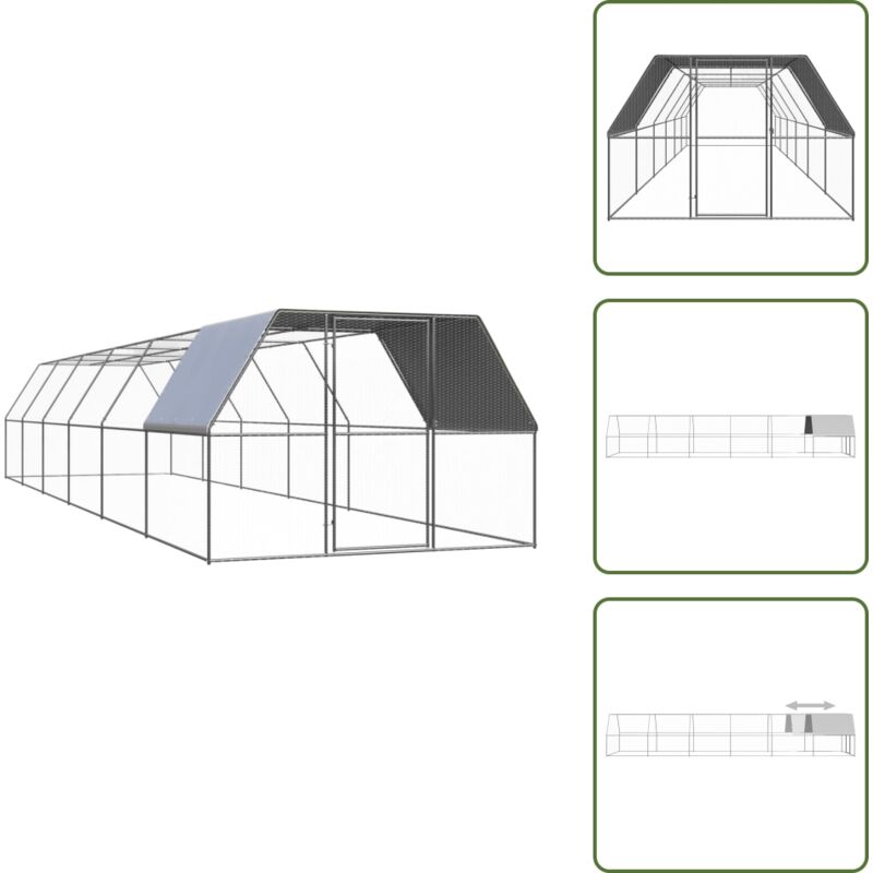 Vidaxl - Outdoor-Hühnerkäfig 3x12x2 m Verzinkter Stahl - Hühnerkäfig - Außenvoliere - Geflügelhaus - Stall Für Hühner - Vogelgehege