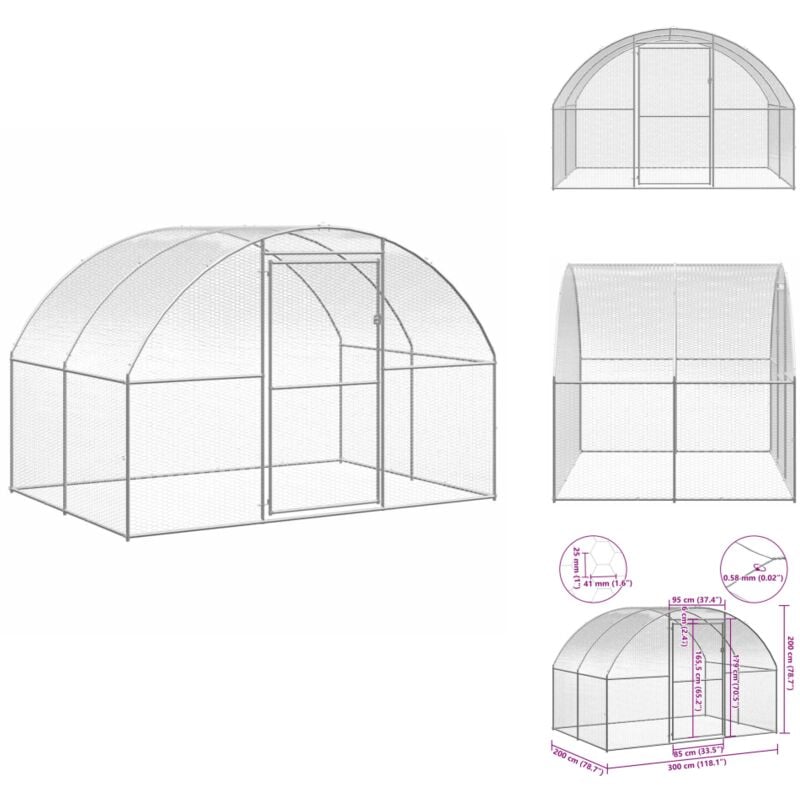 Outdoor-Hühnerstall 3x2x2 m Verzinkter Stahl - Hühnerstall - Hühnergehege - Freilandvoliere - Geflügelhaus - Vogelvoliere