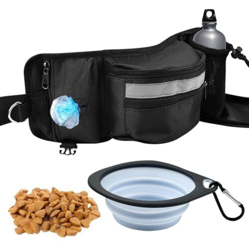 Leckerli-Tasche für Hunde, Hunde-Leckerli-Beutel, Hunde-Trainingstasche, wasserdicht, tragbar, mit faltbarem Napf für Reisen, Spaziergänge,