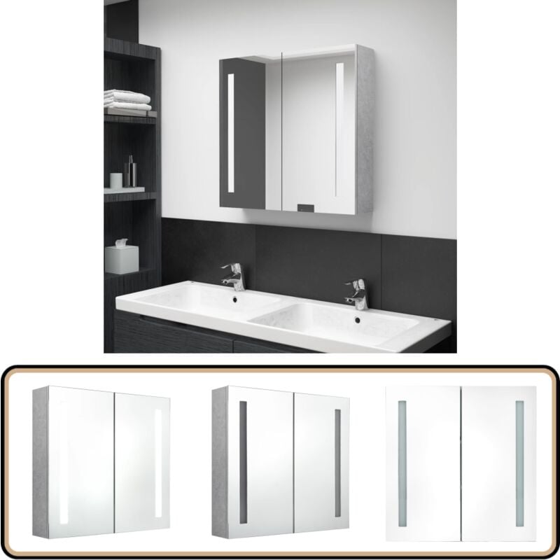 Vidaxl - LED-Bad-Spiegelschrank Betongrau 62x14x60 cm - LED-Spiegelschrank - Badezimmermöbel - Betonlook - Spiegelschrank Mit Beleuchtung - Make-up