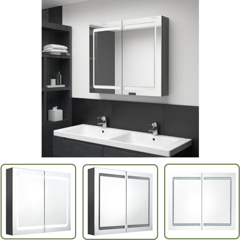 The Living Store LED-Spiegelschrank fürs Bad Grau 80x12x68 cm - LED-Spiegelschrank - Badezimmermöbel - Waschtischschrank - Spiegelschrank