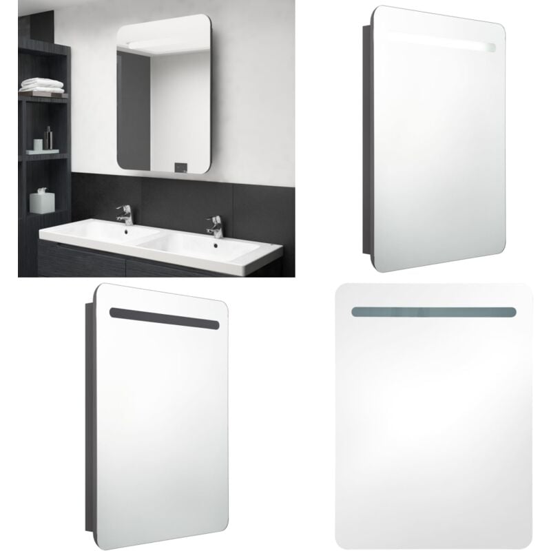 LED-Bad-Spiegelschrank Grau 60x11x80 cm - LED-Spiegelschrank - Badezimmerspiegel - Kosmetikspiegel - Wandspiegel - Spiegelschrank Grau - Home & Living