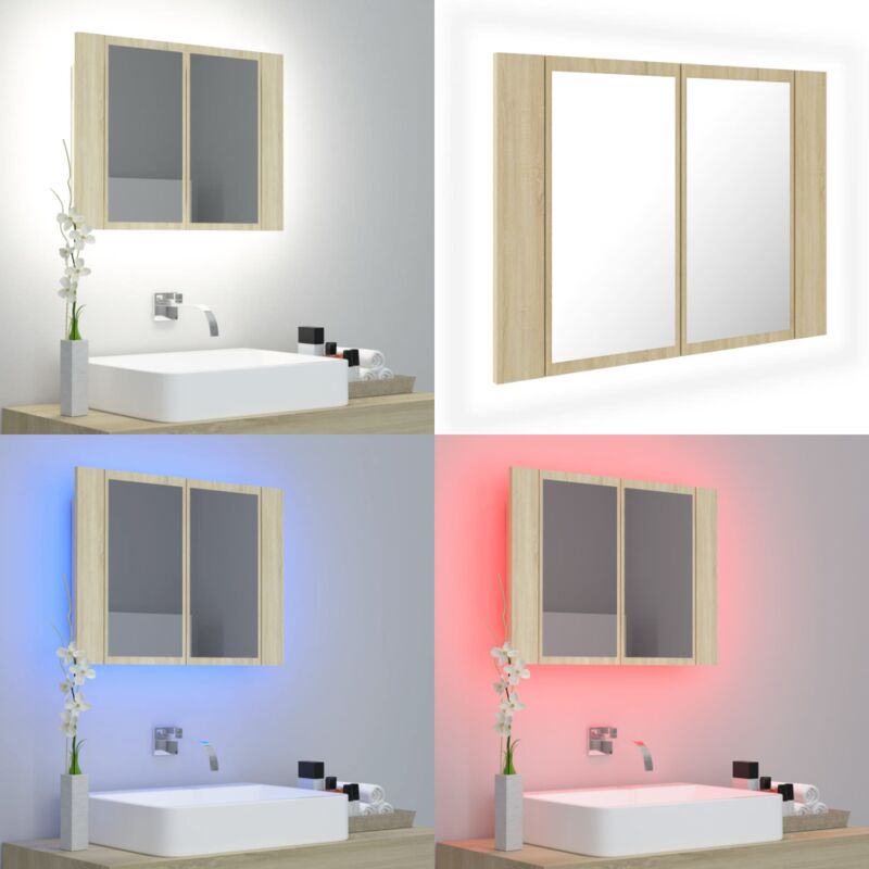 Vidaxl - LED-Bad-Spiegelschrank Sonoma-Eiche 60x12x45 cm Acryl - LED-Spiegelschrank - Badezimmerspiegel - Acrylspiegel - Sonoma-Eiche - rgb