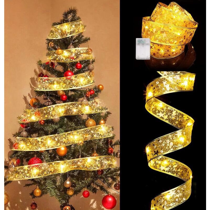 Ersandy - LED-Band-Weihnachtslicht, 5 m, 50 LEDs, helles Band, Lichterkette, batteriebetrieben, LED-Weihnachtsbaumband für Hochzeit, Party,