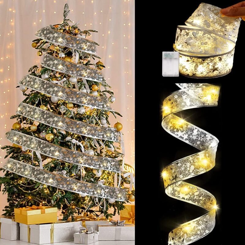 Ineasicer - LED-Band-Weihnachtslicht, 5 m, 50 LEDs, helles Band, Lichterkette, batteriebetrieben, LED-Weihnachtsbaumband für Hochzeit, Party,