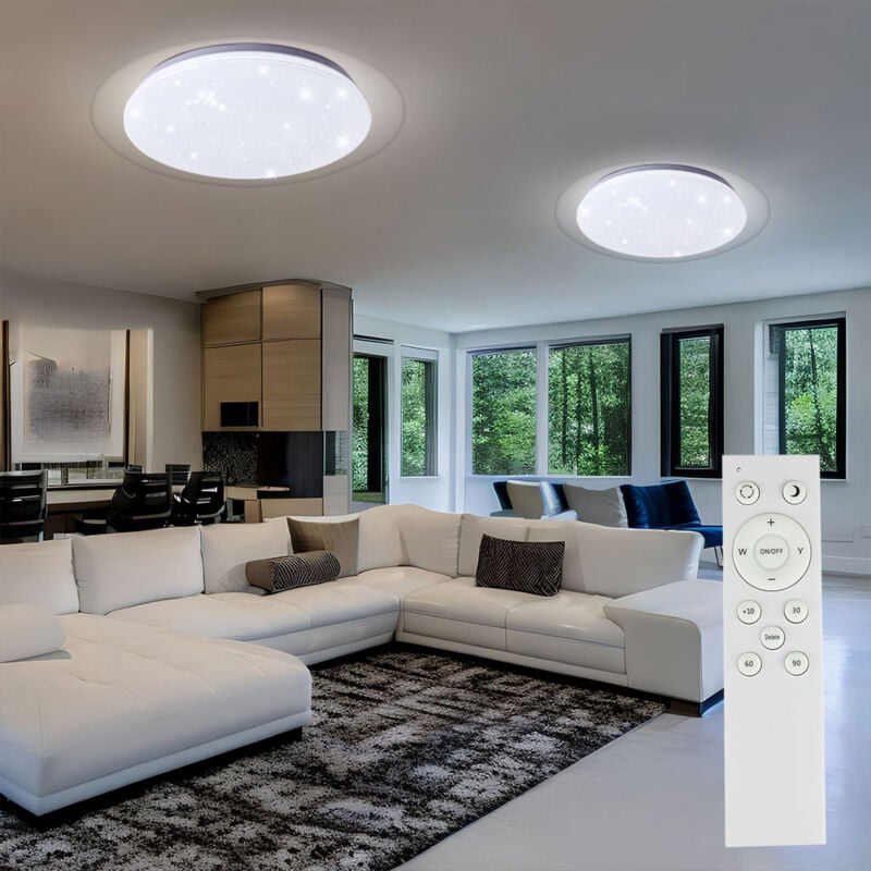 Led Deckenlampe dimmbar mit Fernbedienung Küchenlampe Deckenlampe Sternenhimmeleffekt, Nachtlicht Timer, 40W 2800lm warmweiß-kaltweiß, DxH 46,5 x 7,5