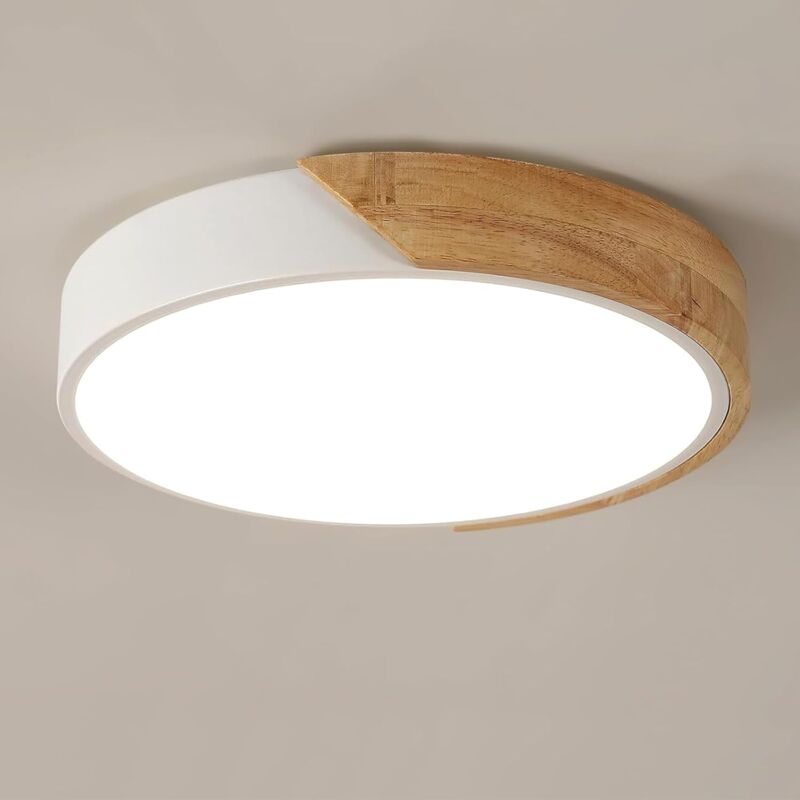 GOECO LED-Deckenleuchte aus Holz, 30 W, moderne runde Deckenleuchte, Neutralweiß 4500 K, Deckenleuchte für Schlafzimmer, Badezimmer, Küche,