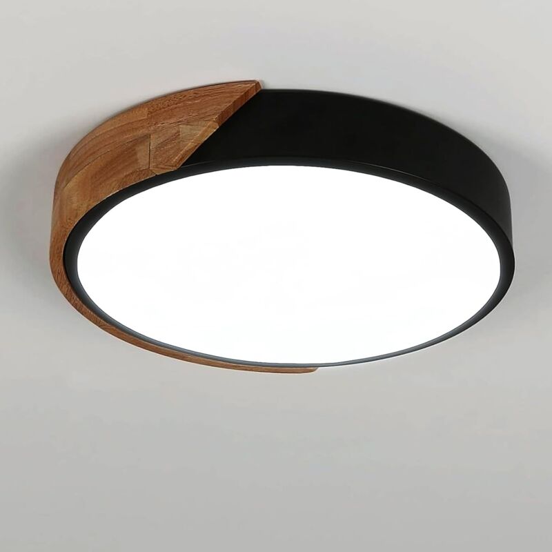 GOECO LED-Deckenleuchte aus Holz, 30 W, moderne runde Deckenleuchte, Kaltweiß 6500 K, LED-Deckenleuchte für Schlafzimmer, Badezimmer, Küche,