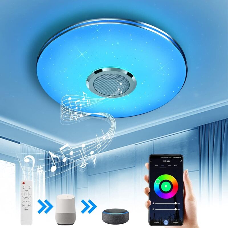 LED-Deckenleuchte mit WLAN-Lautsprecher, RGB-Deckenleuchte mit Fernbedienung und APP-Steuerung, kompatibel mit Alexa Google Home, 36W, Ø29CM