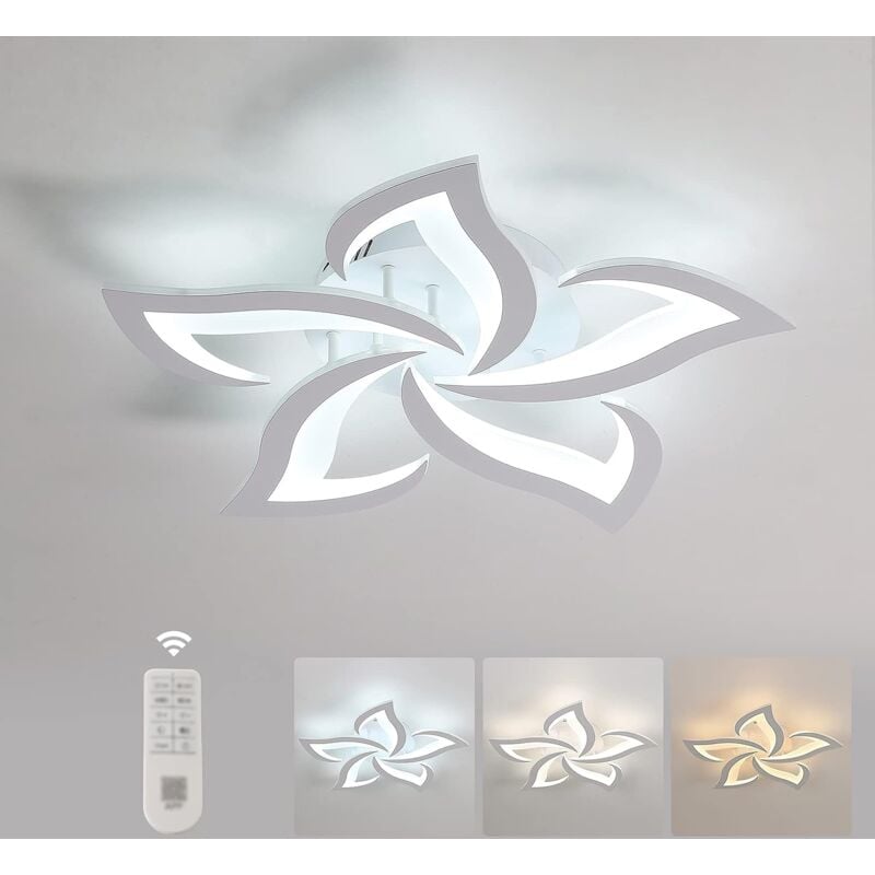 Dimmbare LED-Deckenleuchte, 40W 3500LM Moderne Deckenlampe mit Fernbedienung, Kreatives Blumendesign, Acryl-Deckenleuchte für Wohnzimmer,