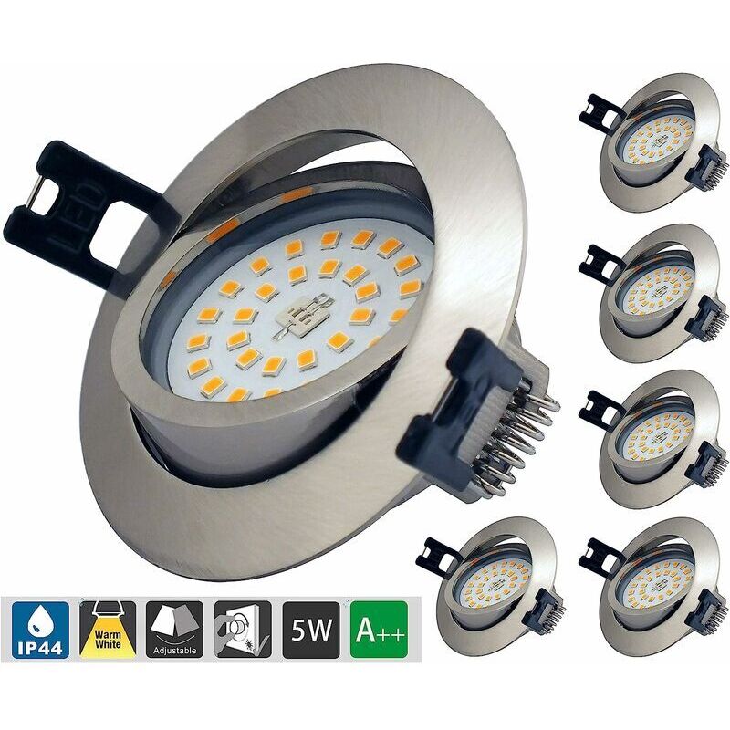 Ultradünne, dimmbare LED-Einbaustrahler, Schutzart IP44, 6 x 5W AC 230V, warmweiß 3000K, 400LM, für Badezimmer, Wohnzimmer, Küche, Flur, Galerie oder
