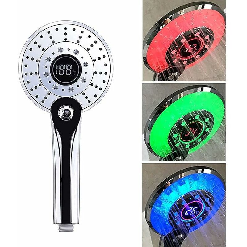 LED-Dusche, LED-Dusche mit 3-Farben-Temperaturregelung, Handbrause, digitale Temperaturanzeige, 3-Modus-Wasserspardusche