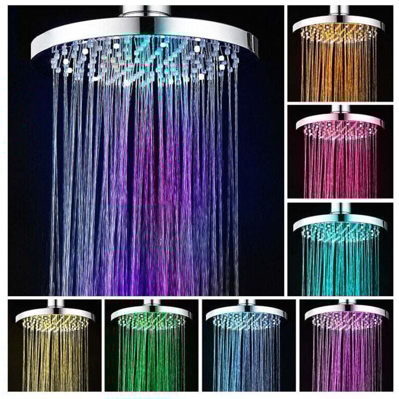 Tigrezy - LED-Duschkopf, 20 cm beleuchteter Duschkopf, Farbduschkopf, LED-Duschkopf mit 7 Farben, runder LED-Regenduschkopf, LED-beleuchteter