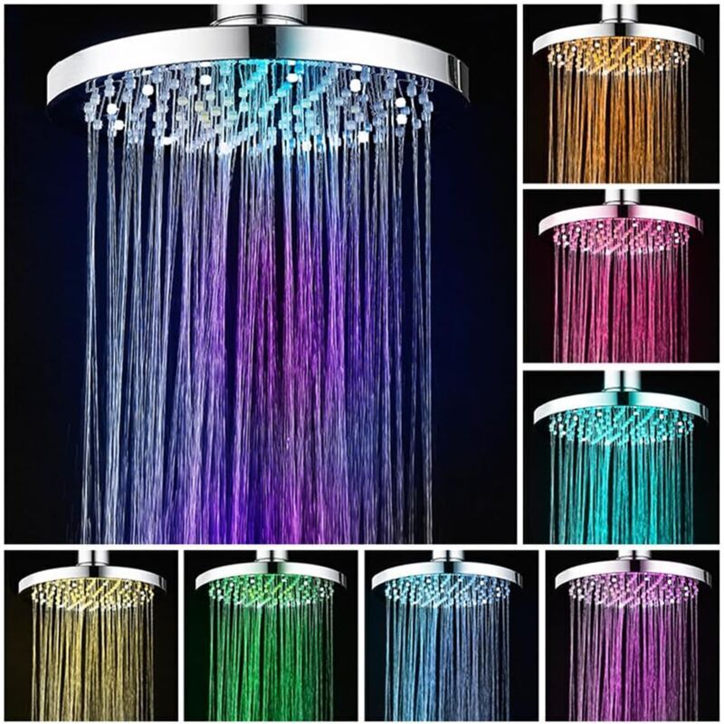 LED-Duschkopf, 20 cm beleuchteter Duschkopf, Farbduschkopf, LED-Duschkopf mit 7 Farben, runder LED-Regenduschkopf, LED-beleuchteter Duschkopf,