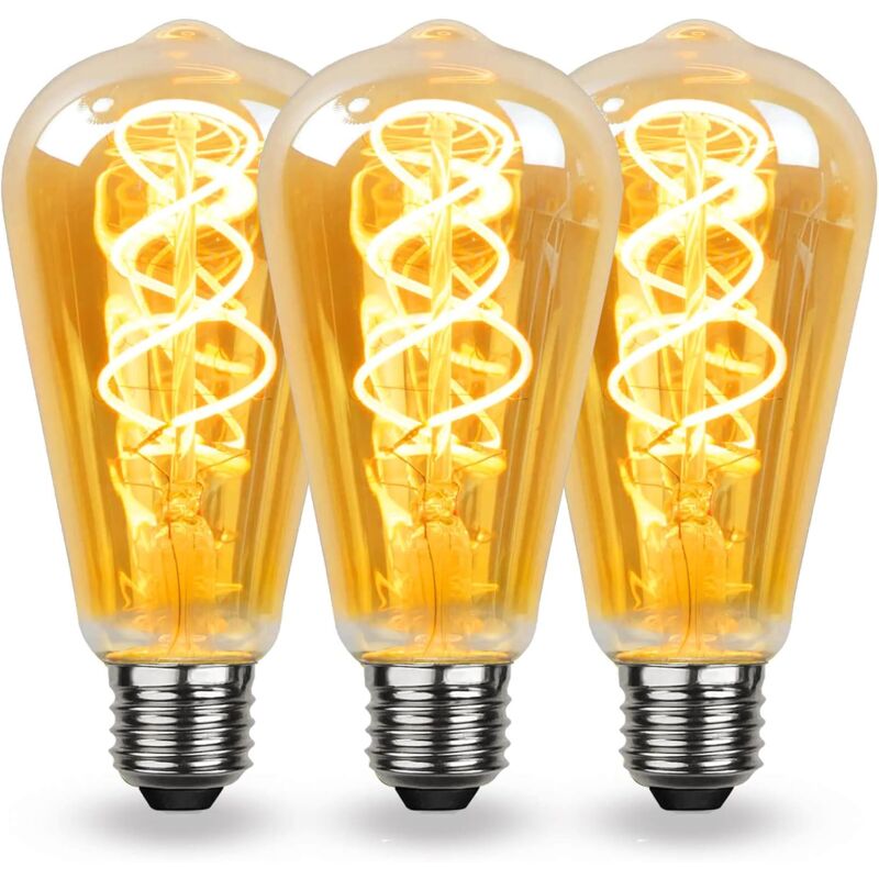 Jusch - LED-E27-Vintage-Spiral-Keramikfilament, dimmbare E27-Vintage-Glühbirne, 4 w, warmweiß, weiches Licht, E27-Vintage-Edison-Bernsteinbirne,