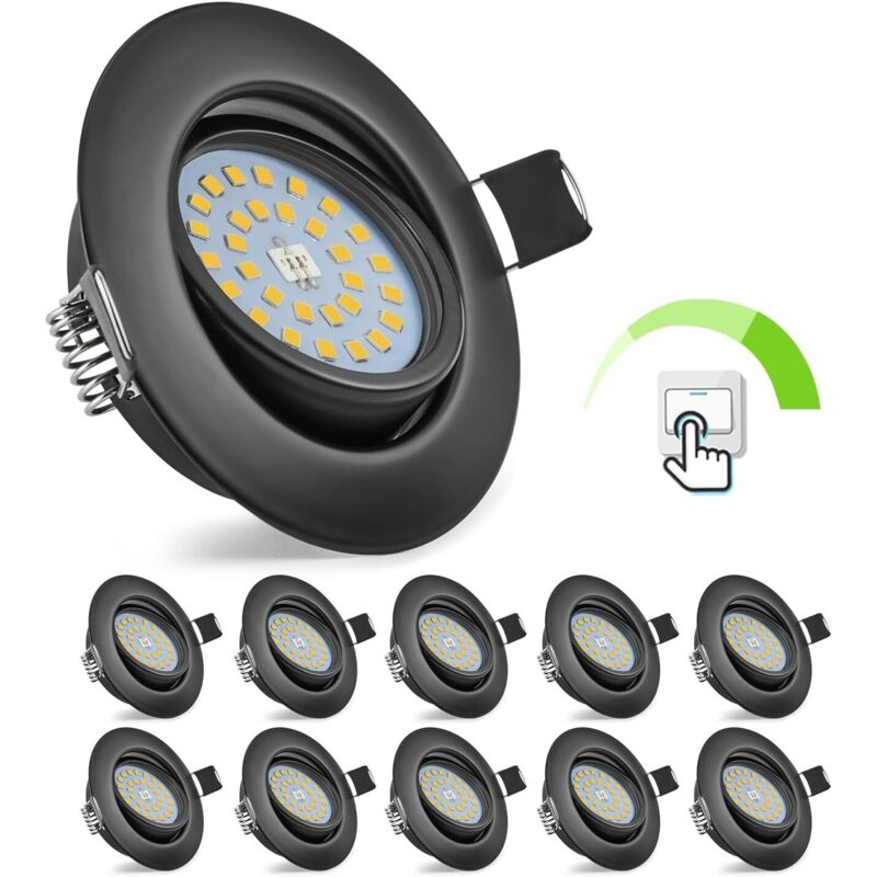 Dimmbarer led Einbaustrahler Schwarz, 10x 5,5W Einbaustrahler 60° Schwenkbar, Einbauleuchte 220V 4000K Neutralweiß 600LM, Extra Flacher