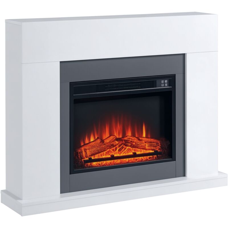 LED Elektrokamin Standkamin Kaminofen mit Flammeneffekt 1800/2000W Innenraumheizung mit Holzrahmen Dekokamin MDF Weiß 113 x 26,6 x 87,5 cm