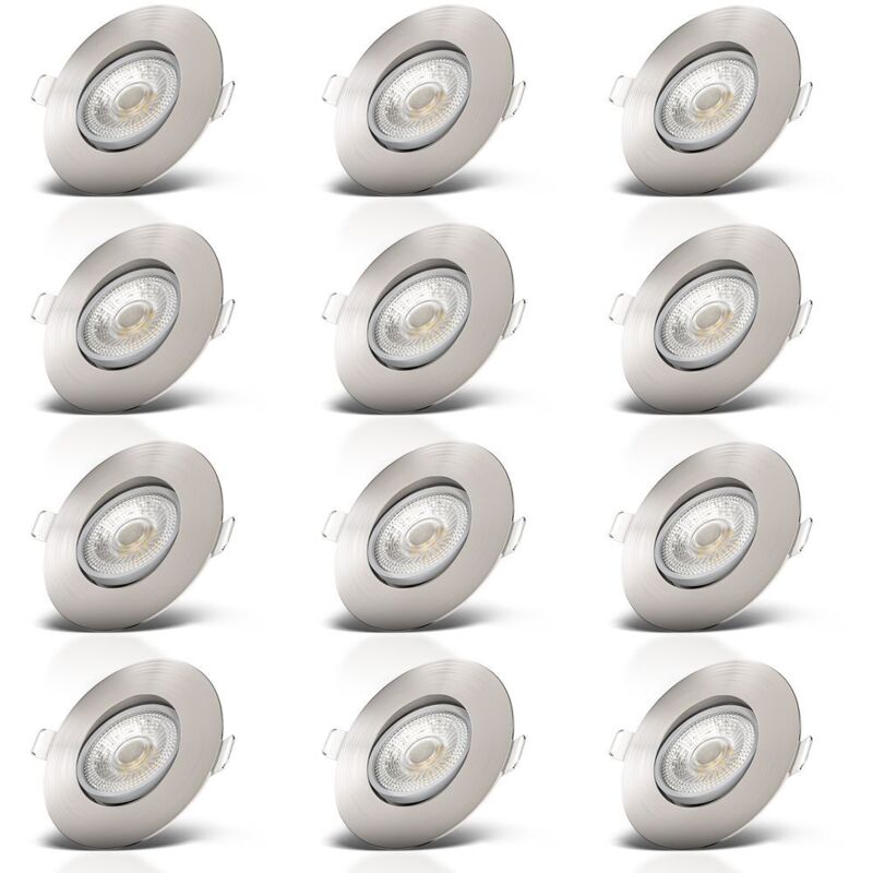 B.k.licht - Einbaustrahler 68mm 12er Set - 230V, 4,9W, 480lm, led, warmweiß, matt-nickel