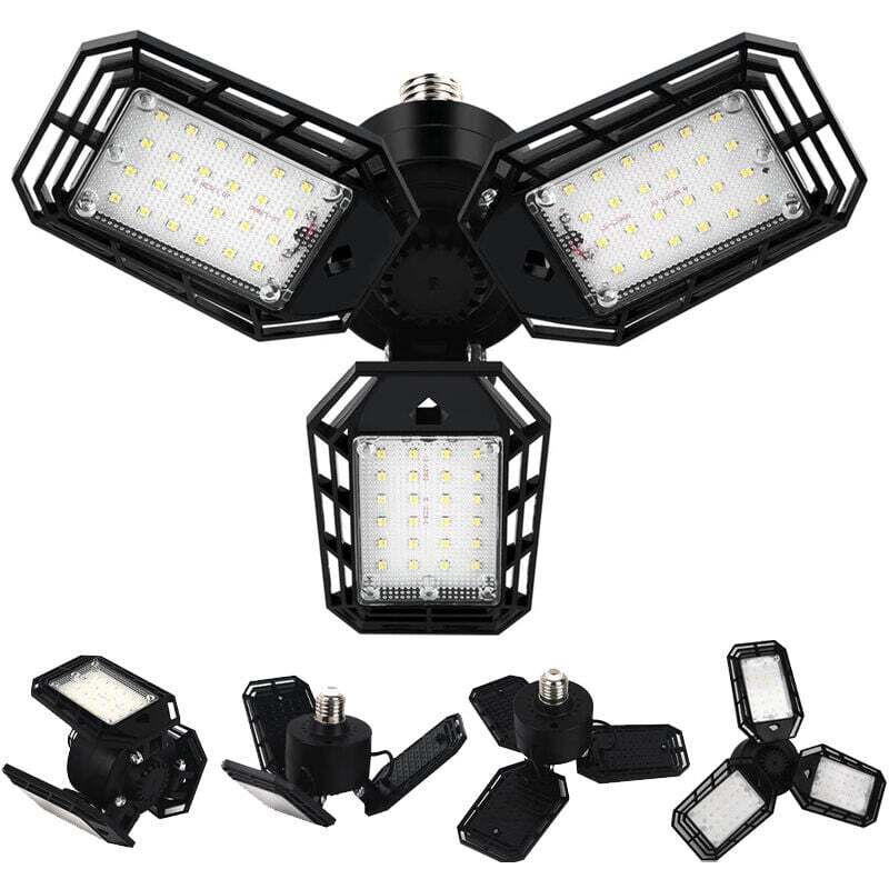 LED-Garagenleuchte, LED-Werkstatt-Deckenleuchte, 6500K LED-Schraubleuchte mit 3 verformbaren Paneelen, für Garage, Werkstatt und Keller, E27