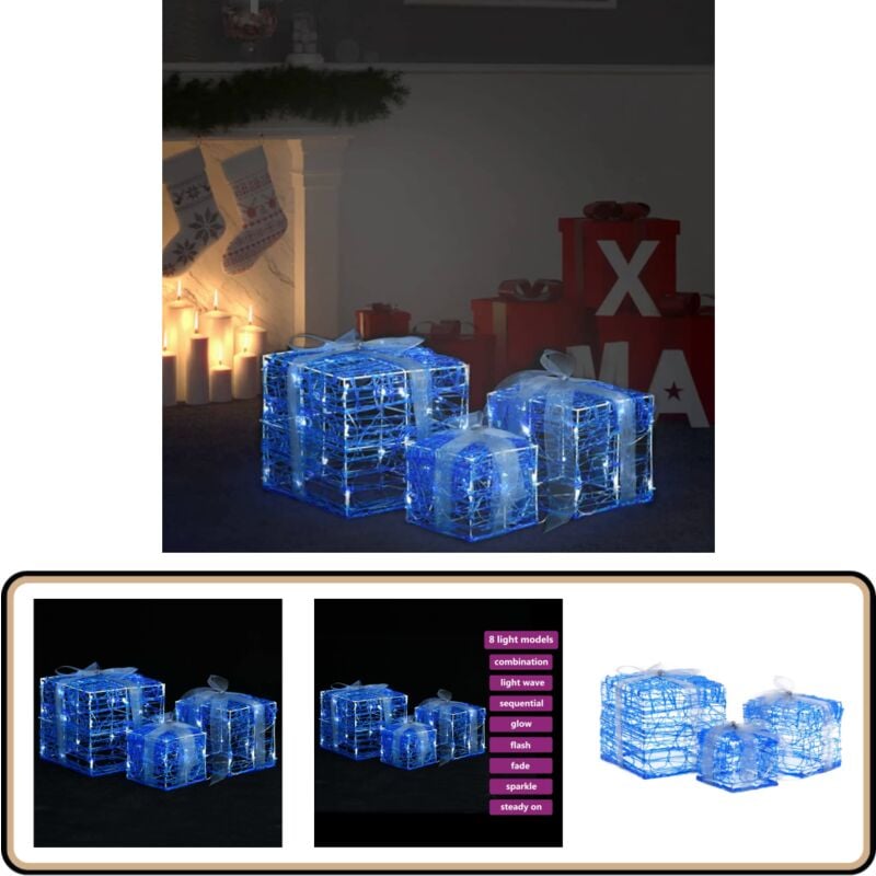 LED-Geschenkboxen 3 Stk. Weihnachtsdekoration Kaltweiß - LED-Dekoration - Weihnachtsdeko - Geschenkboxen - Akrylglas - Outdoor-Dekoration