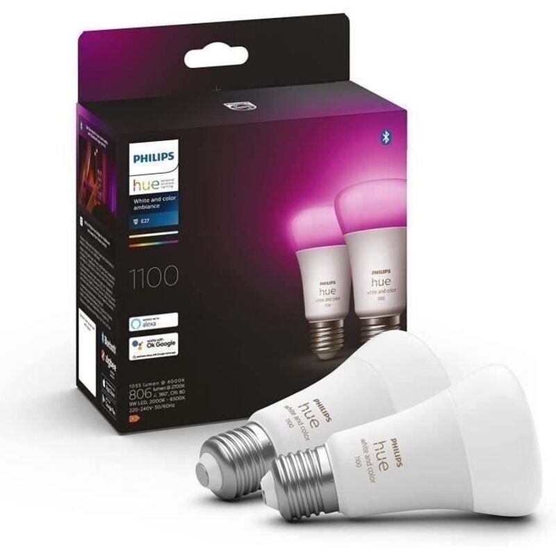 Philips Hue - 2 glÜhbirnen e27 9w a60 weiss und farbe ambiance 929002468802 29131700