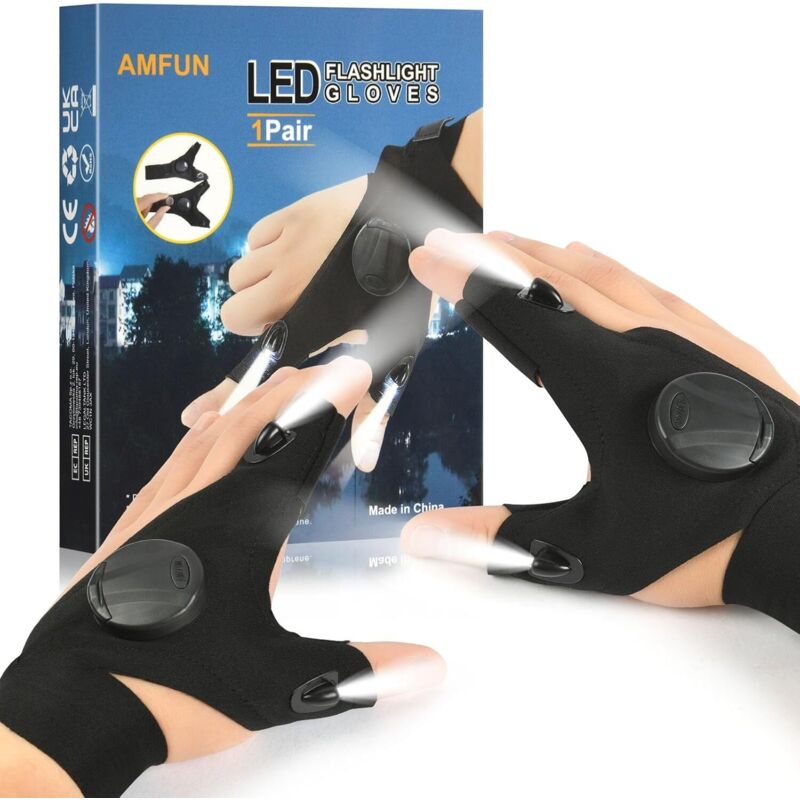 LED-Handschuhe mit Lichtern, LED Angeln Handschuhe, LED Taschenlampen Handschuhe Fingerlicht für Reparieren, Arbeiten, Camping, Geschenke für Männer