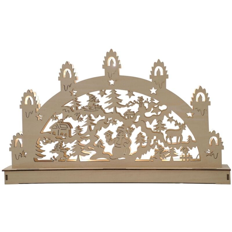 LED Holz Lichterbogen Weihnachtslandschaft warmweiß Schwibbogen Weihnachtsdeko - 2