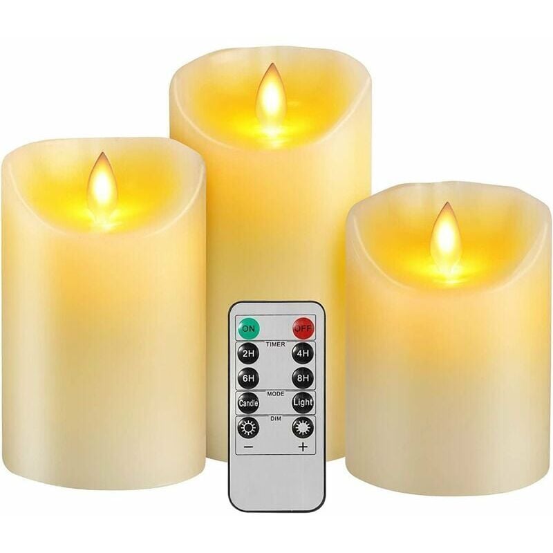 LED-Kerze mit flackernder Flamme, 3er-Pack (10 cm, 12,7 cm, 15 cm), weiße LED-Kerze mit 10-Tasten-Fernbedienung, Timerfunktion, stimmungsvolle
