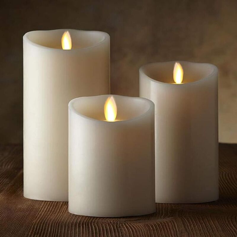 LED-Kerzen, 3er-Set Dekokerzen (10cm, 12,5cm, 15cm), flammenlose Kerzen mit 10-Tasten-Fernbedienung. Flackernde LED-Flamme, aus echtem Paraffin.
