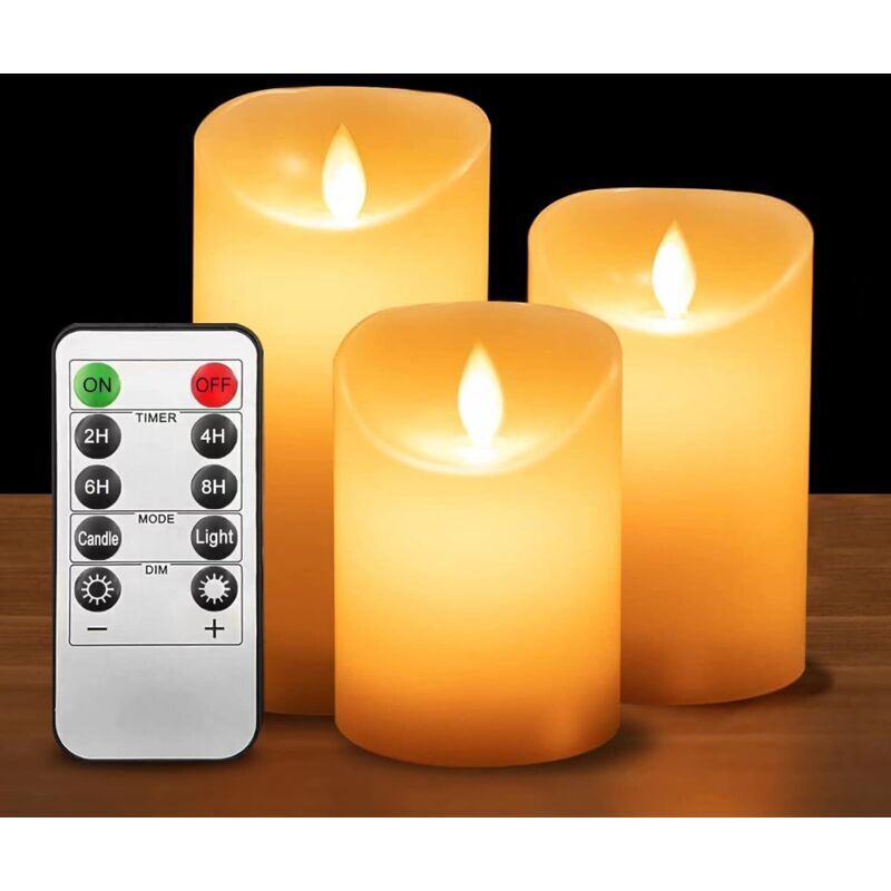 LED-Kerzen, flackernde LED-Kerzen mit realistisch flackerndem Flammenbild, 3er-Set (10 cm, 12,5 cm, 15 cm), Halloween-Dekoration