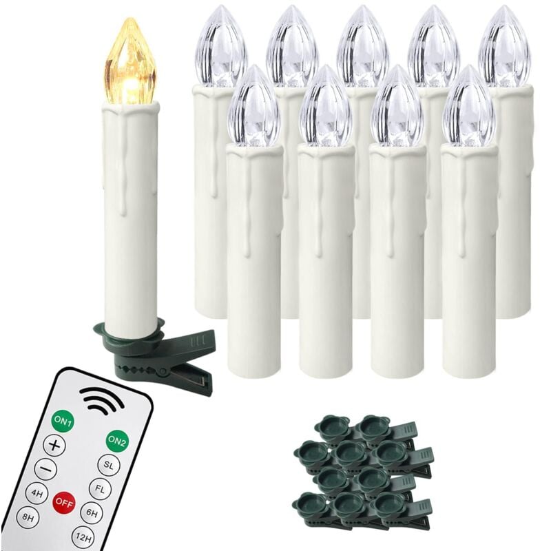 LED Kerzen 10er Weihnachtskerzen Kabellos Warmweiß Weihnachtscandle mit Fernbedienung Weinachten Kerzen IP44 LED Candle mit Clip, für Feste Deko