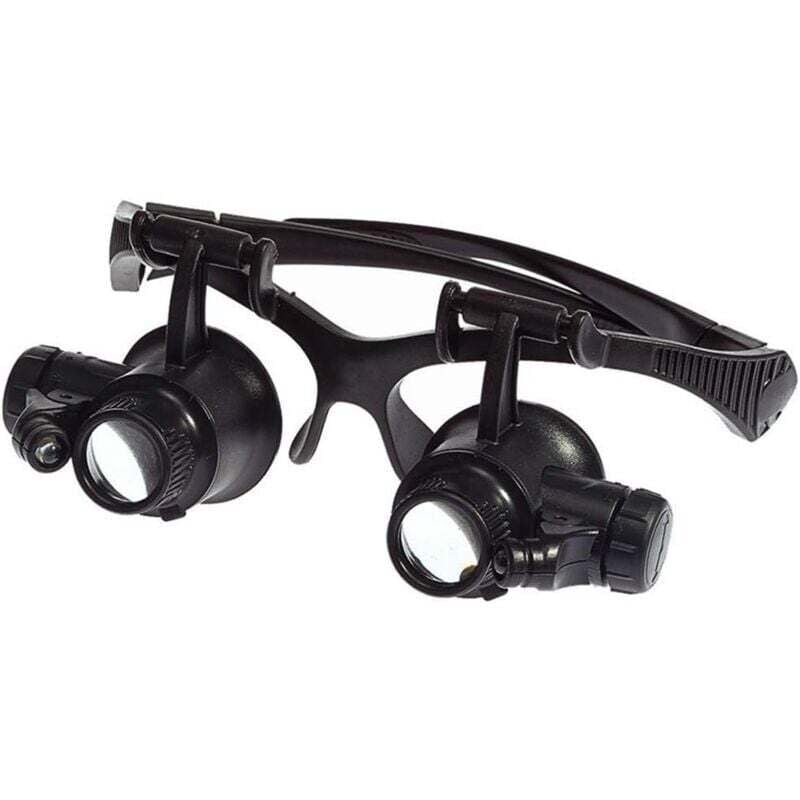 Aiperq - LED-Kopflupe 10X 15X 20X 25X Optische Linse Glas Doppelaugenlupe mit LED-Licht Werkzeuge Messen Reparieren Uhr Juwelier UC02