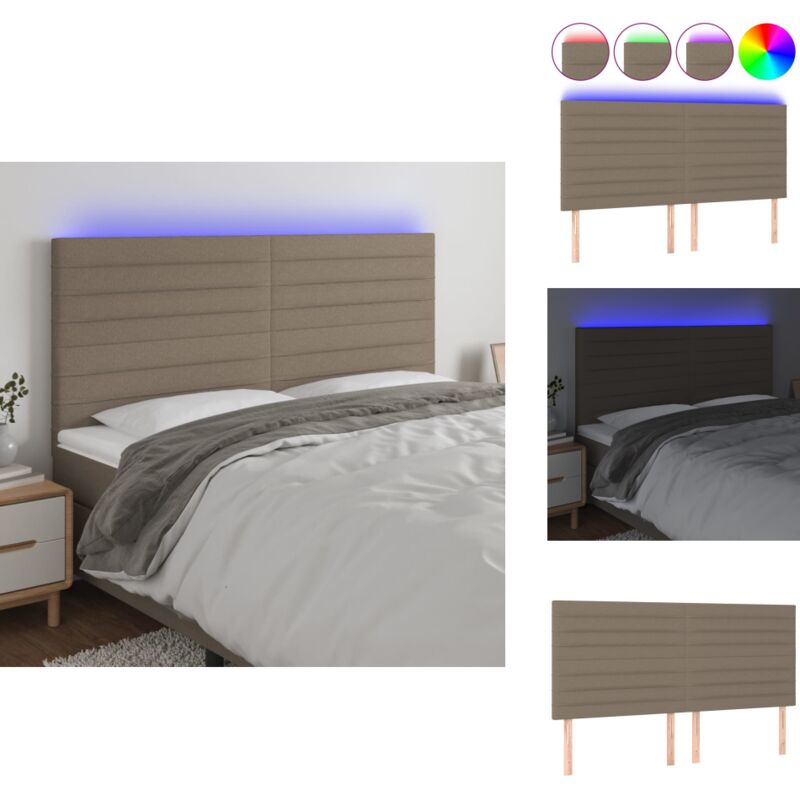 LED Kopfteil Taupe 200x5x118/128 cm Stoff - LED Kopfteil - Bett-Kopfteil - Kopfteil Aus Stoff - Tapete Kopfteil - Modernes Kopfteil