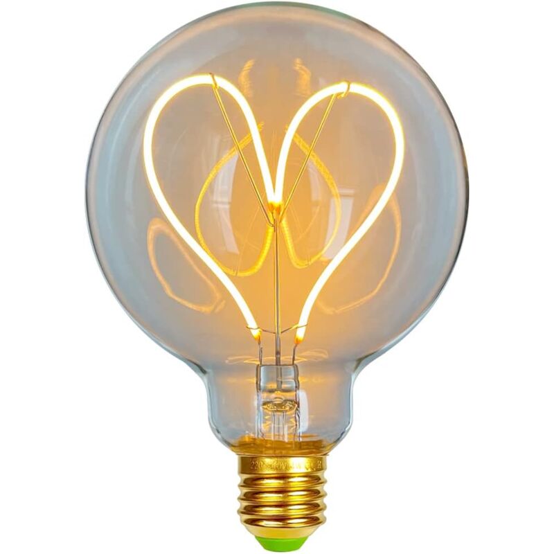 Ersandy - LED-Lampen, Vintage-Glühbirne, 4 w, dimmbar, antike Edison-LED-Glühlampe, 220/240 v, G95, herzförmiges warmes Leuchten (transparent)