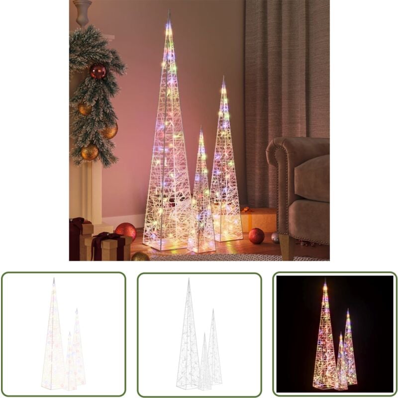 The Living Store LED-Leuchtkegel-Set Acryl Deko Mehrfarbig 60/90/120cm - Weihnachtsbeleuchtung - LED-Dekoration - Lichtakzent - Outdoor-Beleuchtung