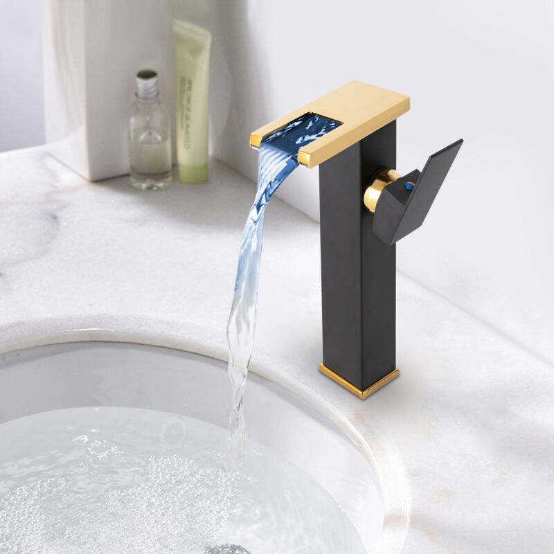 LED-Licht Armatur, Waschtischarmatur, Wasserfall Armatur, Hohe Badezimmer Waschbecken Mischbatterie