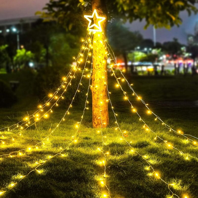 Led Lichterkette Außen WarmWeiß 3.5m 350 led Weihnachtsbeleuchtung Aussen Strom lichterketten mit 8 Leuchtmodi, Wasserdicht für Party, Garten, Baum,