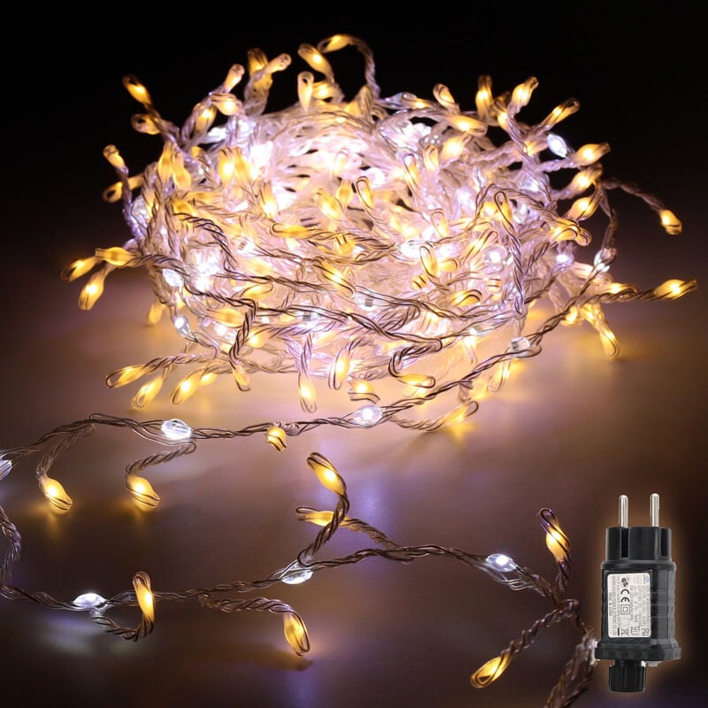 LED Lichterkette Außen Warmweiß & Kaltweiß Lichterkette Weihnachtsbaum 14 Modi, 5m 300 LED Weihnachtsbeleuchtung Weihnachtsdeko