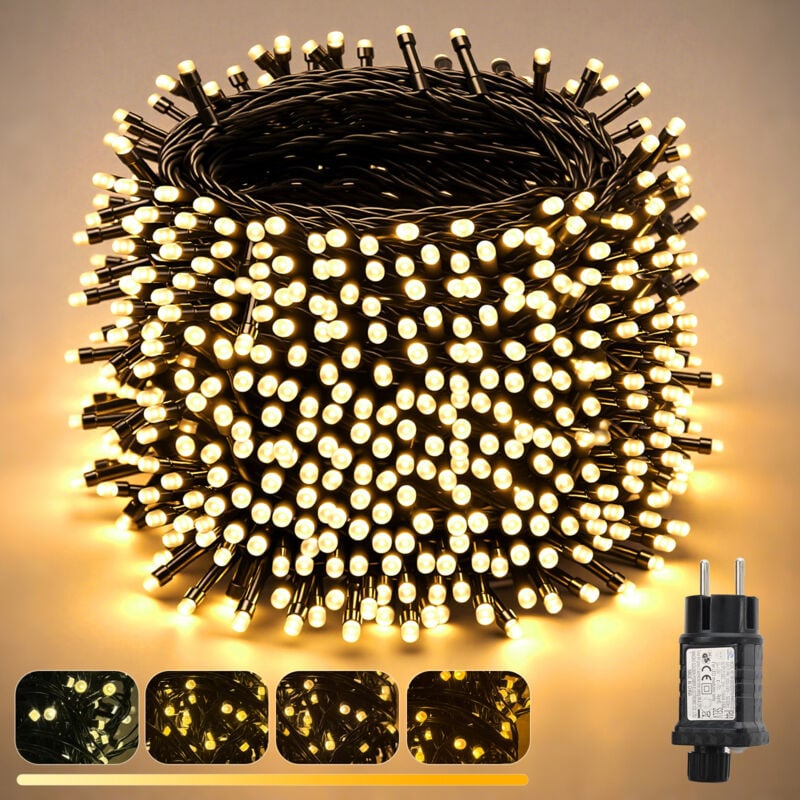 LED Lichterkette Außen Weihnachtsbeleuchtung Weihnachtsdeko Warmweiß 20m 300er LED, 9 Modi, Warmweiß bis Gelb(2800K-1800K) Dimmbar