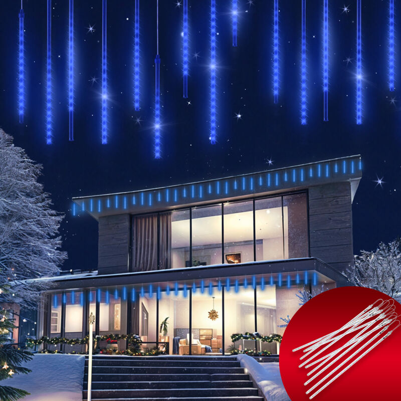MONZANA® Lichterkette Meteorschauer 480 LED Außen Wetterfest 10 Röhre je 50 cm Innen Weihnachten Eisregen Regenlichterkette Weihnachtsbeleuchtung blau