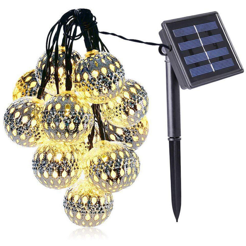 LED-Lichterkette mit hohlen marokkanischen Kugeln, 3 m, 20 warmweiße LED-Lichter, Weihnachtsbeleuchtung mit Eisenkugeln, Raumdekoration
