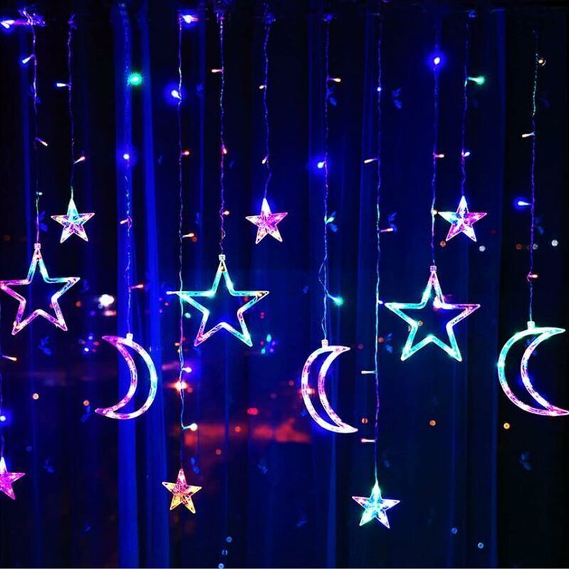 LED-Lichtervorhang für Fenster - Lichterkette - Weihnachtsbeleuchtung - LED-Lichterkette - Sternenlichtvorhang - LED-Lichterkette