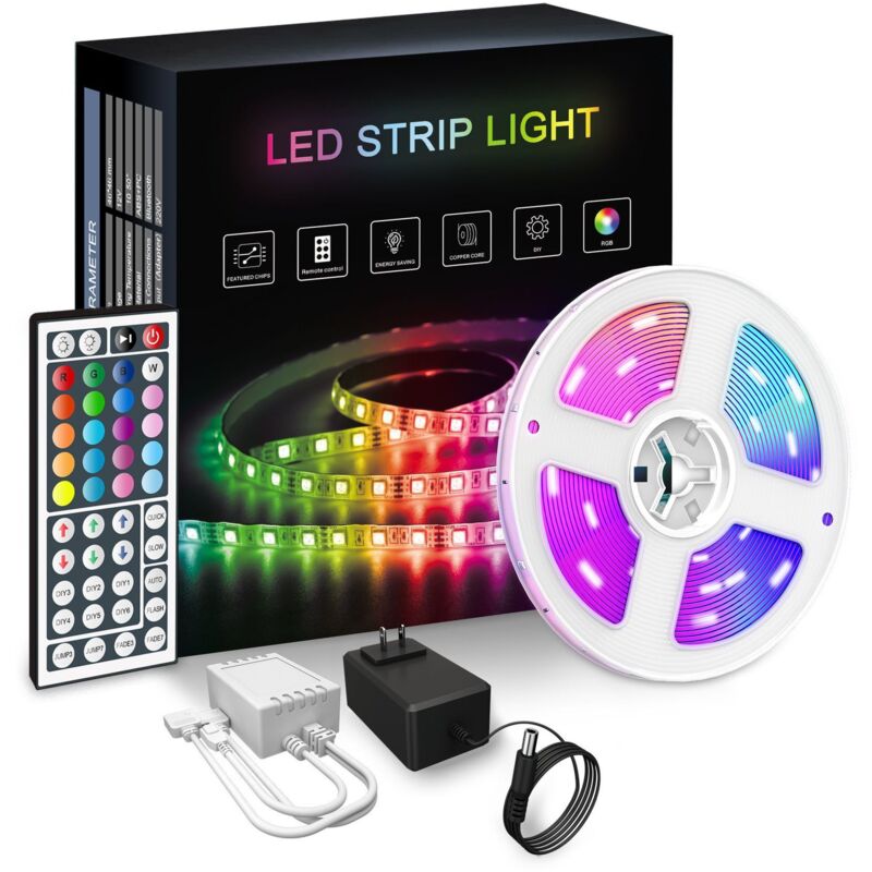 Ineasicer - LED-Lichtstreifen, RGB-LED-Lichtleiste, 10 m LED-Streifen mit 300 LEDs, selbstklebender ferngesteuerter Streifen, IP65, wasserdicht für