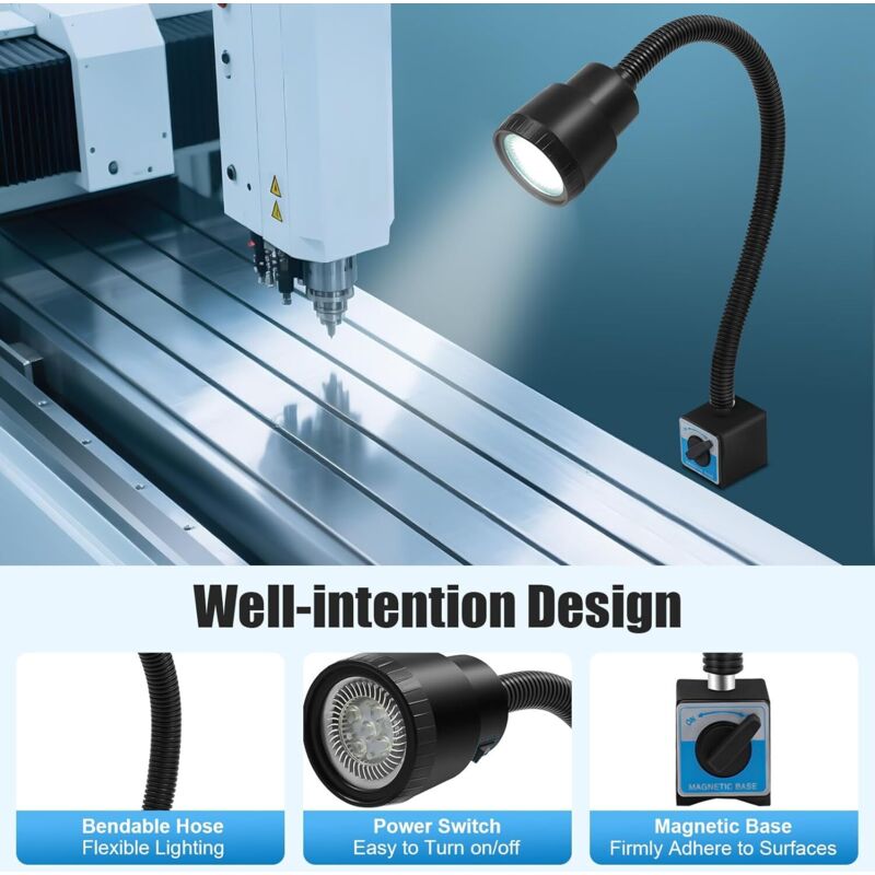 Led Magnetische Arbeitsleuchte, 220V CNC Maschinenlampe mit Magnetfuß Magnetische, LED Arbeitsleuchte Flexibel Arm Licht Nähmaschine Drehbank Fräsen