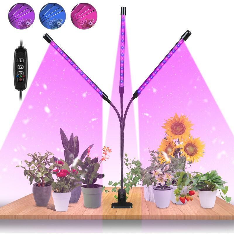 LED Pflanzenlampe 3 Kopf Pflanzenleuchte Vollspektrum Grow Lampe Full Spectrum Wachsen Licht Gemüse 30W