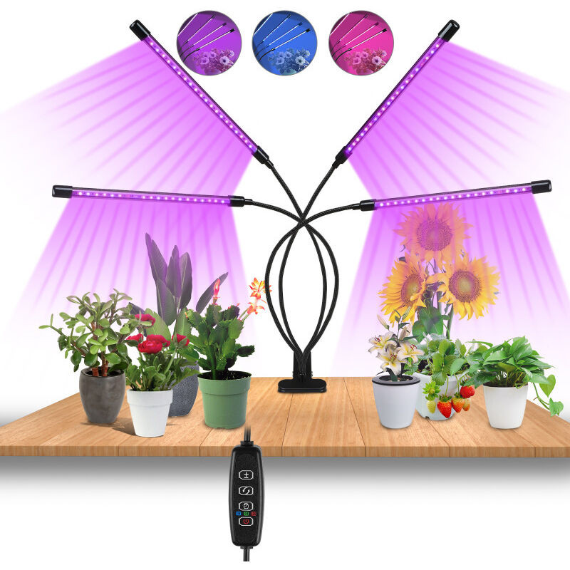 LED Pflanzenlampe 4 Kopf Pflanzenleuchte Pflanzen Vollspektrum Grow Lampe Full Spectrum Wachsen Licht 40W