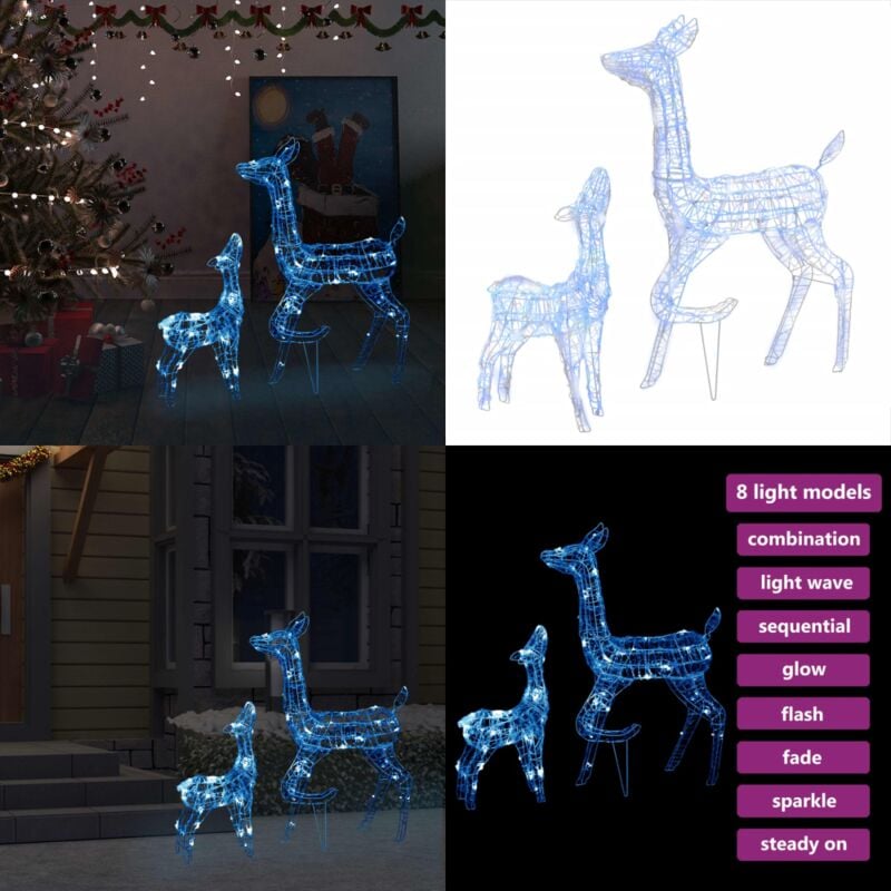 LED-Rentier-Familie Weihnachtsdeko Acryl 160 led Blau - Weihnachtsdeko - LED-Dekoration - Rentierfigur - Outdoor-Dekoration - Winterdeko - Home &