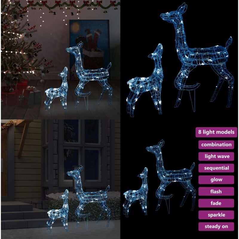 LED-Rentier-Familie Weihnachtsdeko Acryl 160 led Kaltweiß - Weihnachtsdeko - LED-Dekoration - Rentierfigur - Winterdeko - Outdoor-Dekoration - Home &